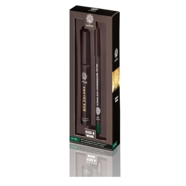 Garden Kiss & Wink Set Eyes 15-Long Lash Mascara with Beeswax-Black & Kajal Waterproof Eye Pencil-15 Green 2τμχ