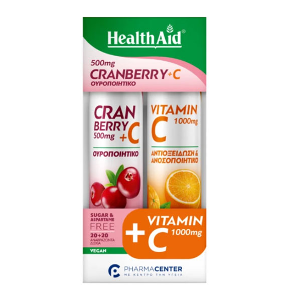 Health Aid Set Cranberry 500mg με Vitamin C 100mg 20tabs + Vitamin C 1000mg με Γεύση Πορτοκάλι 20tabs
