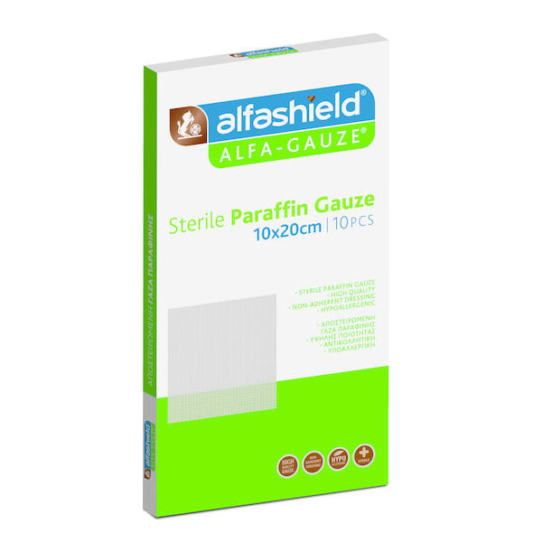 Alfashield Paraffin Αποστειρωμένες Γάζες 10x20cm 10τμχ